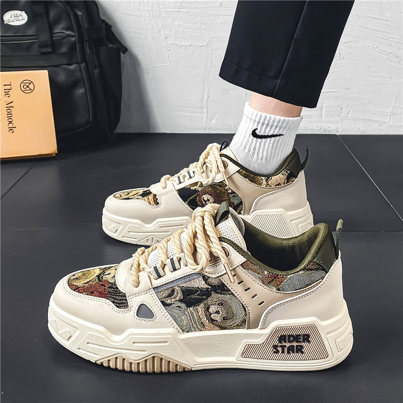 Men's Shoes Autumn Casual Design Niche Sneakers Youth Sports Thick-Soled Heightening Canvas Trendy Shoes