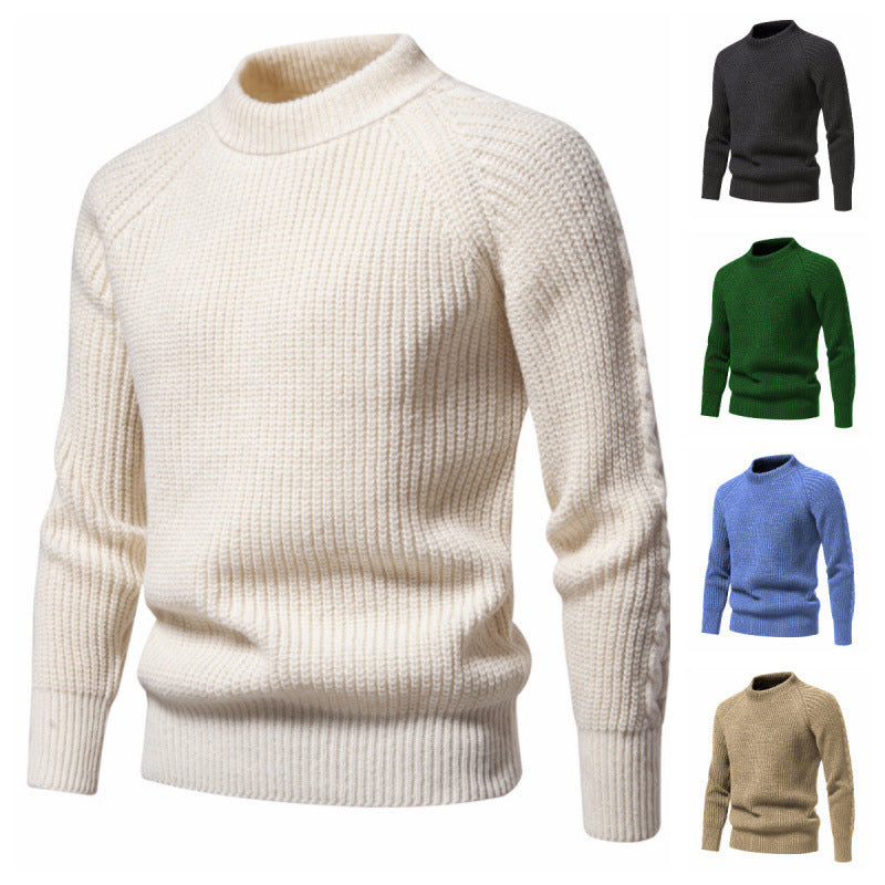 2026 New American Retro Sweater for Men, Autumn and Winter New Foreign Trade European Size Solid Color Round Neck Knit Sweater for Men