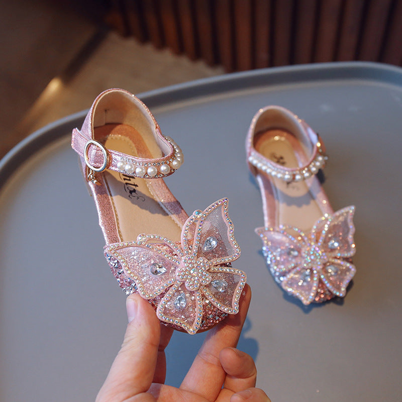 2026 Spring/Summer New Children's Sandals Korean Style Girls' Bow Princess Shoes Pearl Dance Performance Shoes Trendy
