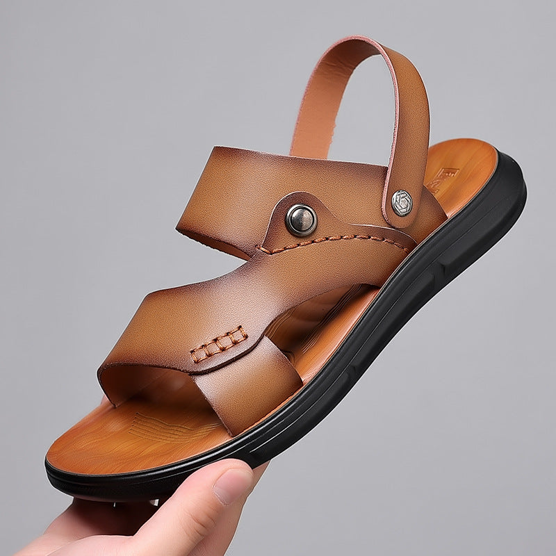 Men's Sandals 2026 Summer New Style Beach Shoes Dual-Purpose Leather Trendy Soft-Soled Men's Shoes Casual Non-Slip Shoes