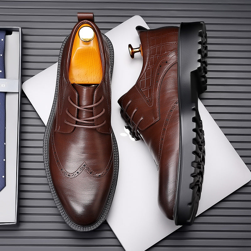 Factory Direct men's shoes autumn and winter breathable 2023 New thick-soled British business formal wear brogue men's casual shoes