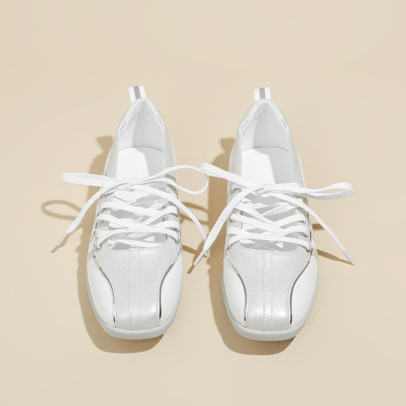 South Korea Niche Sports Ballet Shoes Women's Silver White Vintage German Training Shoes Flat Strap Mary Jane Shoes Women