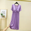 Women's Summer Thin Non-Bra Pajamas with Chest Pad Modal Loose Large Size Short Sleeve V-neck Home Dress