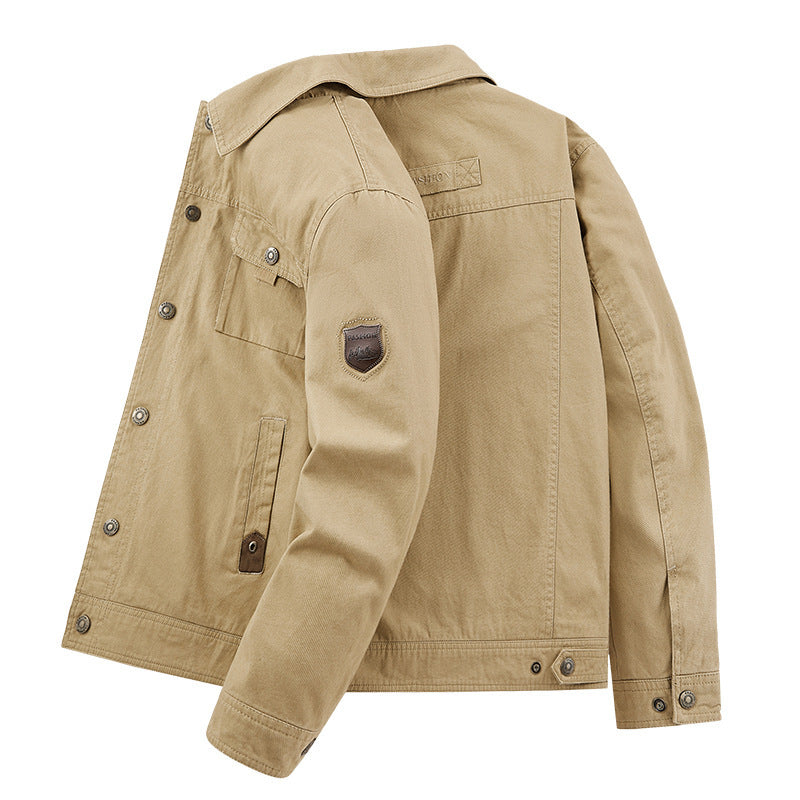 2025 Spring and Autumn New Men's Jacket for Middle-Aged and Elderly, Dad's Wear, Turn-Down Collar, Solid Color Casual Jacket, Men's Coat