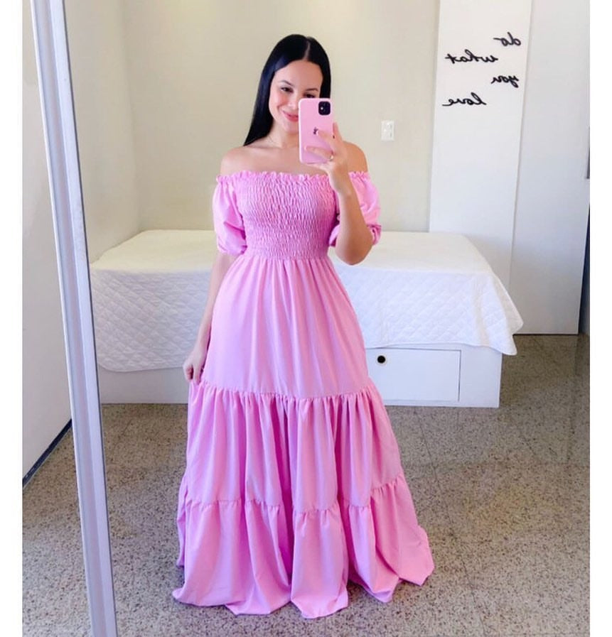 Cross-Border New Spring and Summer European and American Clothing Dress One-Shoulder Floral Off-Shoulder Long Color Fairy Skirt