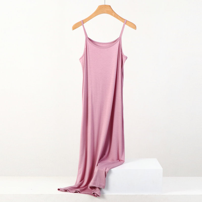 Plus Size Spring and Summer All-match Slim-fit Long Inner Nightgown Sling Modal Cotton Women's Solid Color Base dress