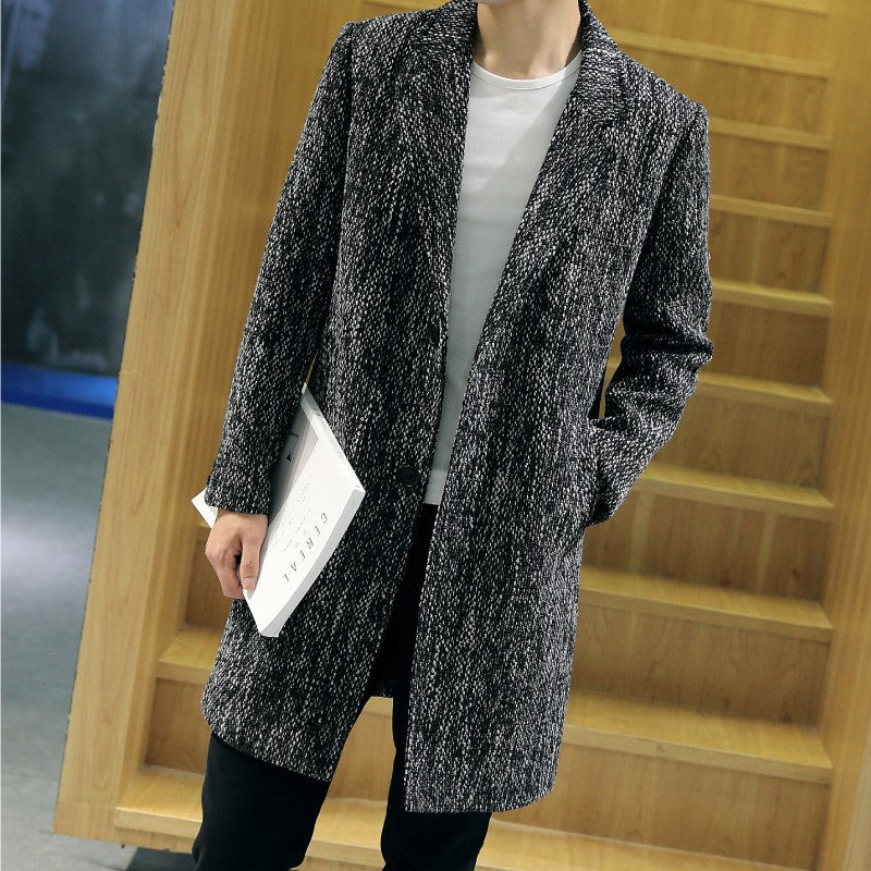 JK3045 Fall/Winter Woolen Long Men's Trendy Casual Men's Coat Lapel Woolen Coat Men's Trenchcoat for Men