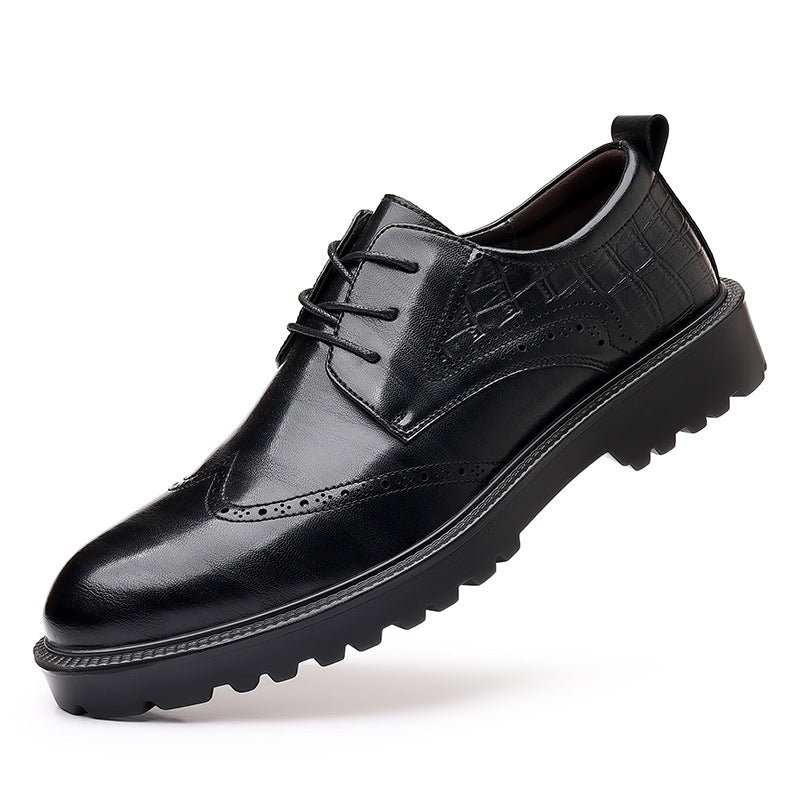 Factory Direct men's shoes autumn and winter breathable 2023 New thick-soled British business formal wear brogue men's casual shoes