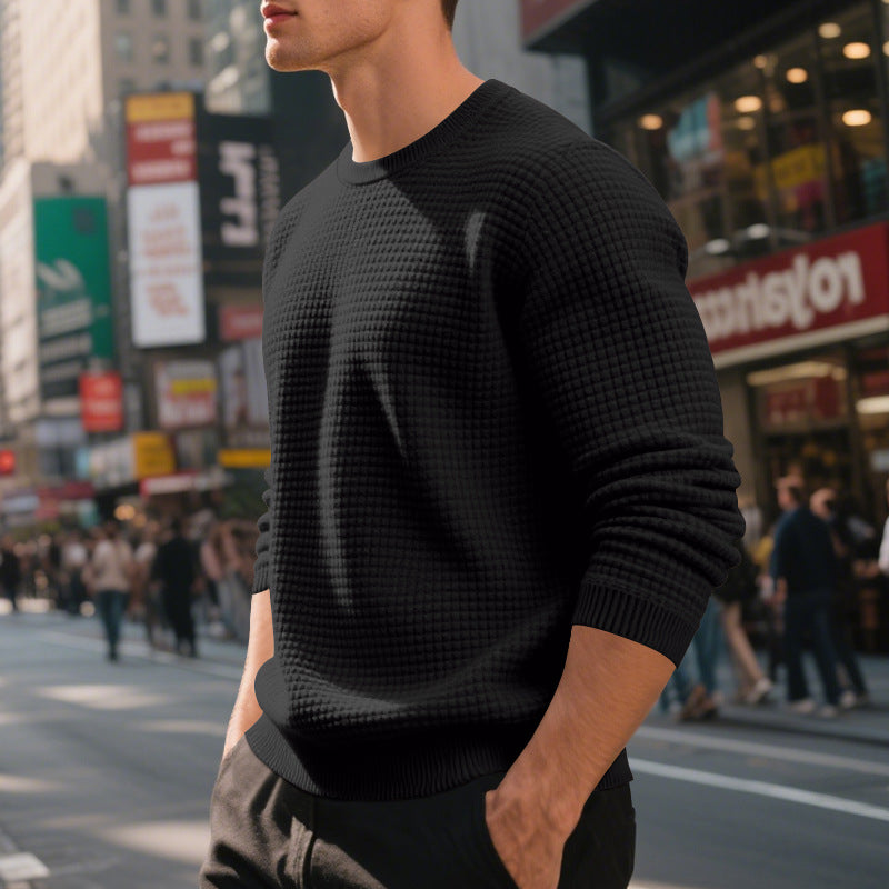 Cross-Border Independent Station American Hot-Selling Spring and Autumn Loose Casual Men's Simple Sports Jacquard Round Neck Long-Sleeved Sweatshirt