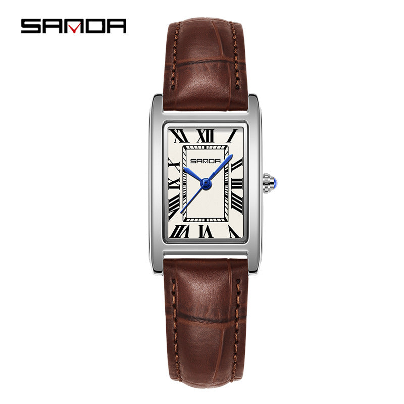 Sanda Live Hot Couple Watch Vintage Square Quartz Watch Waterproof Roman Scale Men's and Women's Watches