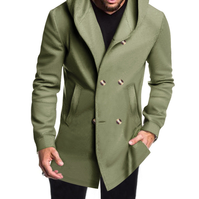 New Cross-Border Amazon Classic Mid-Length Slim-Fit Jacket European and American Foreign Trade Solid Color Casual Hooded Windbreaker for Men