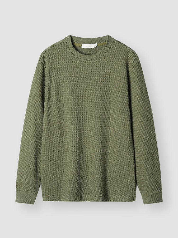 3-in-1 Blended Heavyweight Double-Sided Waffle Men's Sweatshirt 2025 Spring Round Neck T-Shirt Pure Color Pullover Top