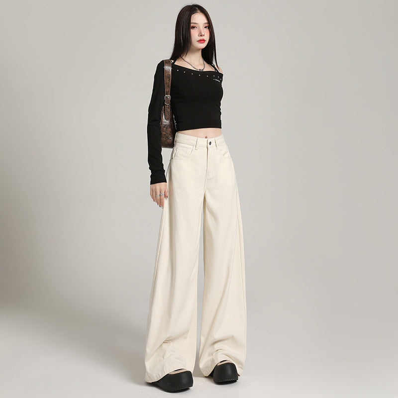 Vintage Lazy-Style Wide-Leg Jeans for Women, Korean Version, Spring 2026 New Model, Loose Fit, Slimming, High-Waisted, Straight-Leg, Floor-Length Pants