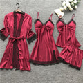 Cross-Border Pajamas, Women's Sexy Pajamas Four-Piece Set, Korean Style Suspender Pajamas, Women's Home Clothes with Breast Pads, Pajamas 2103