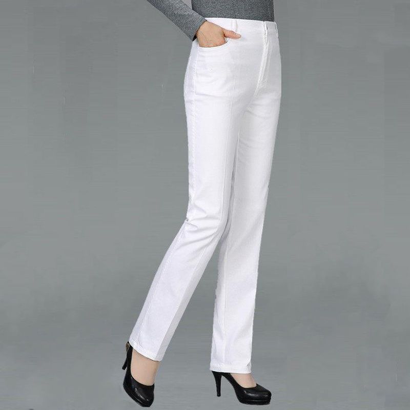 Khaki Jeans for Women 2025 Autumn and Winter Fleece-Lined High-Waisted Slimming Loose Plus-Size Straight Pants for Middle-Aged Moms