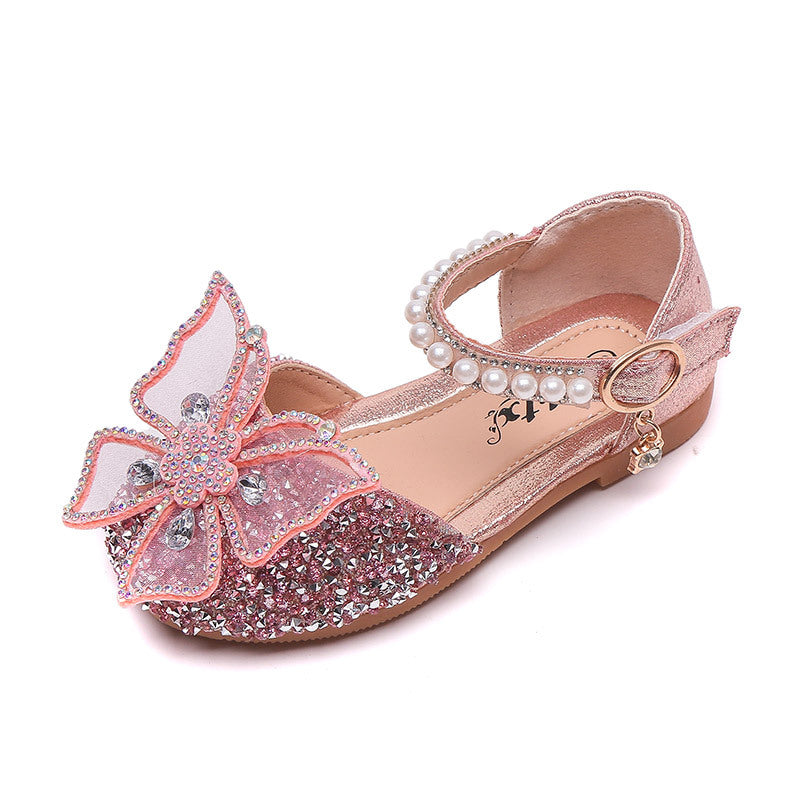 Girls Princess Shoes Cross-Border Summer New Bow Pearl Sandals Children's Single Shoes Baby High-Looking Small Leather Shoes