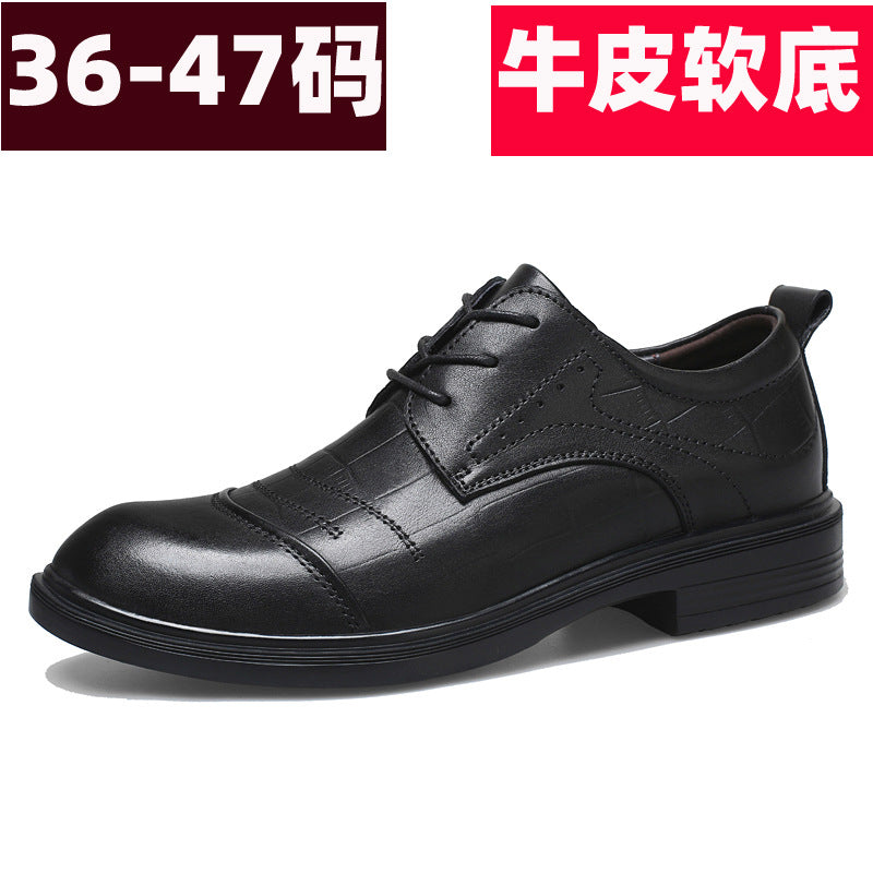 Men's Business Formal Leather Shoes, First-Layer Genuine Leather, Small Size 37, Wedding Groom Shoes, Three-Piece Design, Large Size Men's Shoes, Cross-Border