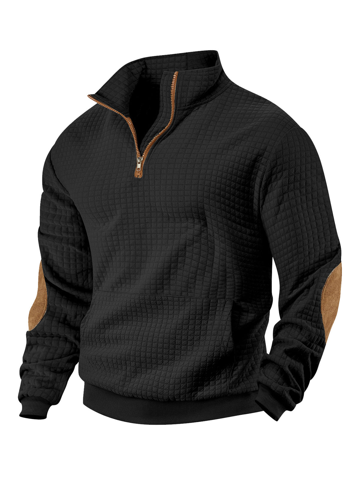 European and American Tk Cross-Border Casual Sports Sweatshirt Amazon Jacquard Small Checkered Stand-Up Collar Half-Zip Waffle Knit Top for Men