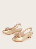 2026 New Shoes for Children Aged 7-12, Girls' Sandals with Bow, Pointed Toe, High-Heeled Kidsren's Flats, Kidsren's Shoes