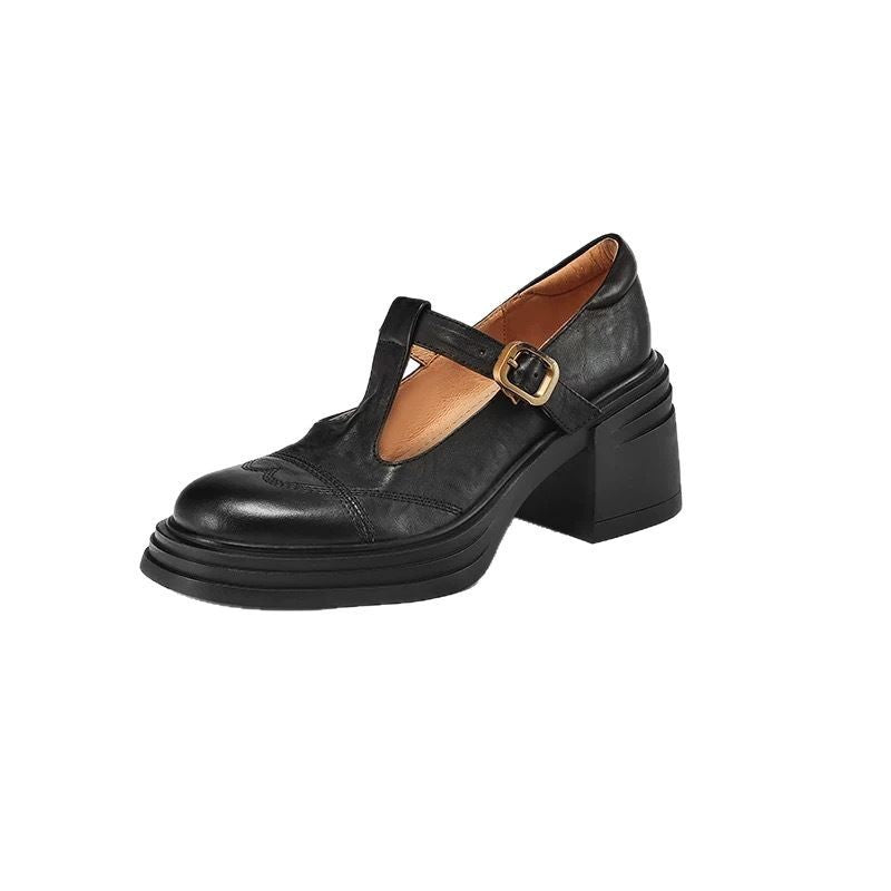 Washed Leather, Very Comfortable ~ New Soft Leather Shoes for Women, Thick Heels, Thick Soles, Mary Jane Shoes, Small Leather Shoes, French High Heels
