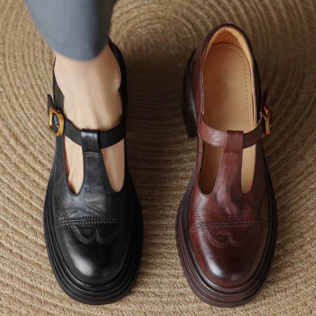 Washed Leather, Very Comfortable ~ New Soft Leather Shoes for Women, Thick Heels, Thick Soles, Mary Jane Shoes, Small Leather Shoes, French High Heels