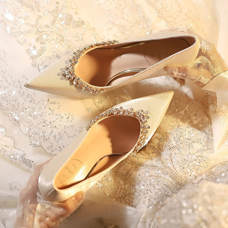 Beautiful Wedding Shoes for Women 2026 New Style Main Wedding Dress Xiuhe Dual-Wear Bridal Shoes French Style Stiletto Heel Rhinestone Pointed Toe High Heels