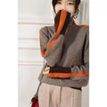 Retro Niche Design Knitwear for Women in Autumn and Winter Loose High-Neck Long-Sleeved Knitwear with Contrasting Color Inner Layering Shirt Top