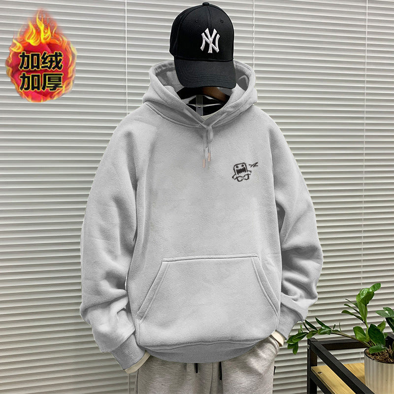 440g winter Yu wenle tide brand men's sweater men's hooded coat simple coat loose fleece-lined hoodie