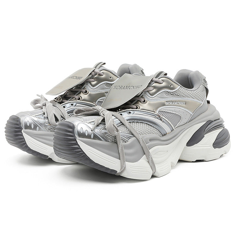 Klein Blue Deconstructed Lace-Up Dad Shoes for Women 2025 Spring and Autumn New Men's Mesh Thick-Soled Height-Increasing Sneakers