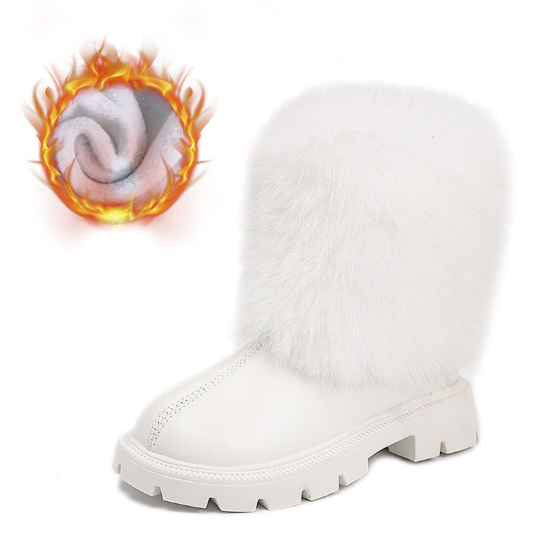 Girls' foreign trade leather boots 2024 autumn and winter new fashion western style mid-tube boots Mao Mao mouth soft bottom chimney boots fashion boots