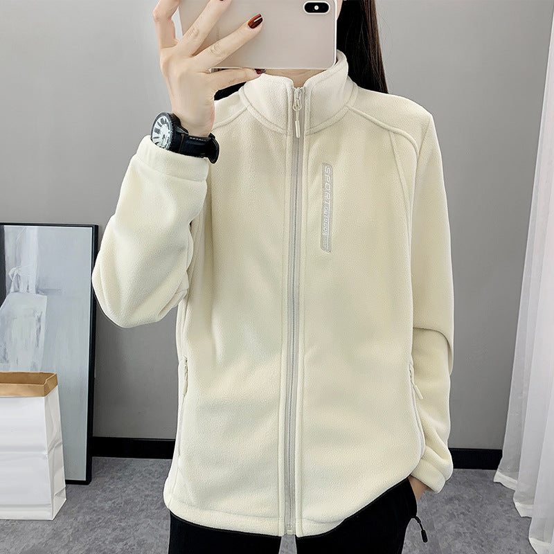 Spring and Autumn Fleece Clothes Women's Outdoor Warm Breathable Cardigan Vertical Collar Slimming Polar Fleece Jacket for Men's Climbing Cross-border Special