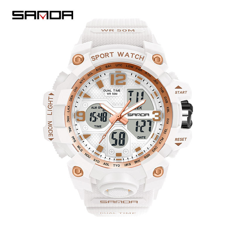 Sanda Hot-Selling Watch Korean Version Student Party Multi-Functional Waterproof Alarm Clock Electronic Watch Cool Dual Display Luminous Sports Watch