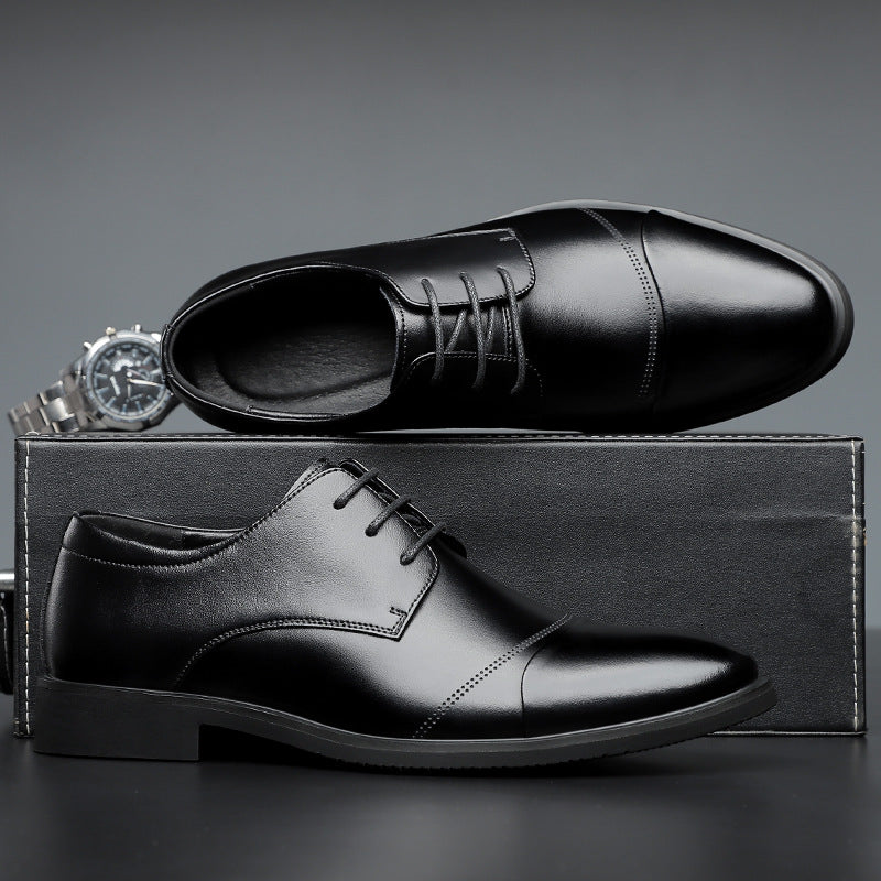 Men's Leather Shoes for Autumn Business Formal Wear British Style Genuine Leather Invisible Inner Heightening Suit Wedding Groom's Shoes Are Comfortable and Versatile
