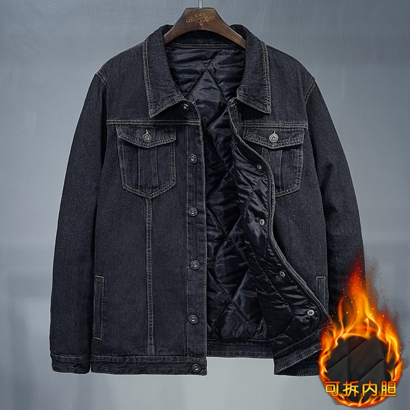 Fertilized Extra Large Loose Denim Coat fleece-lined Thickened plus size Men's Winter Jacket Warm Quilted Two-piece Top