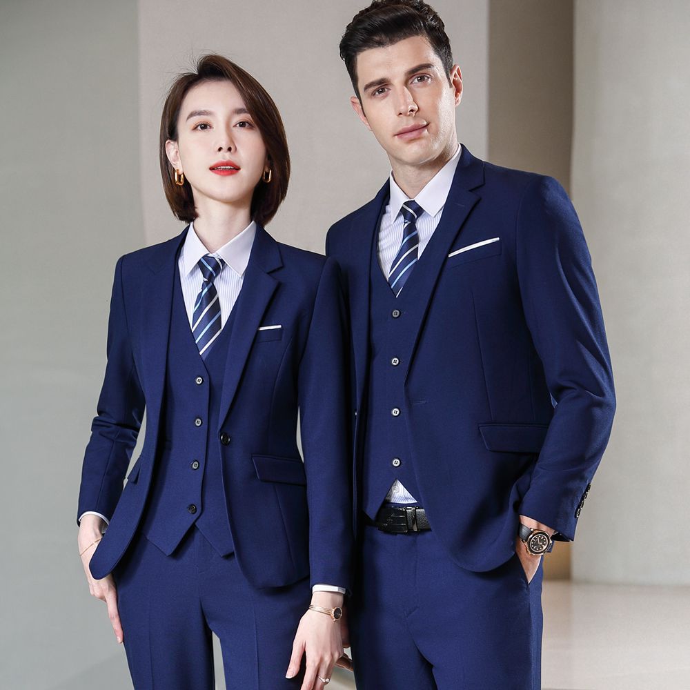 Stretch sapphire blue men's and women's professional suits suit light formal real estate insurance sales autumn and winter teachers' work clothes