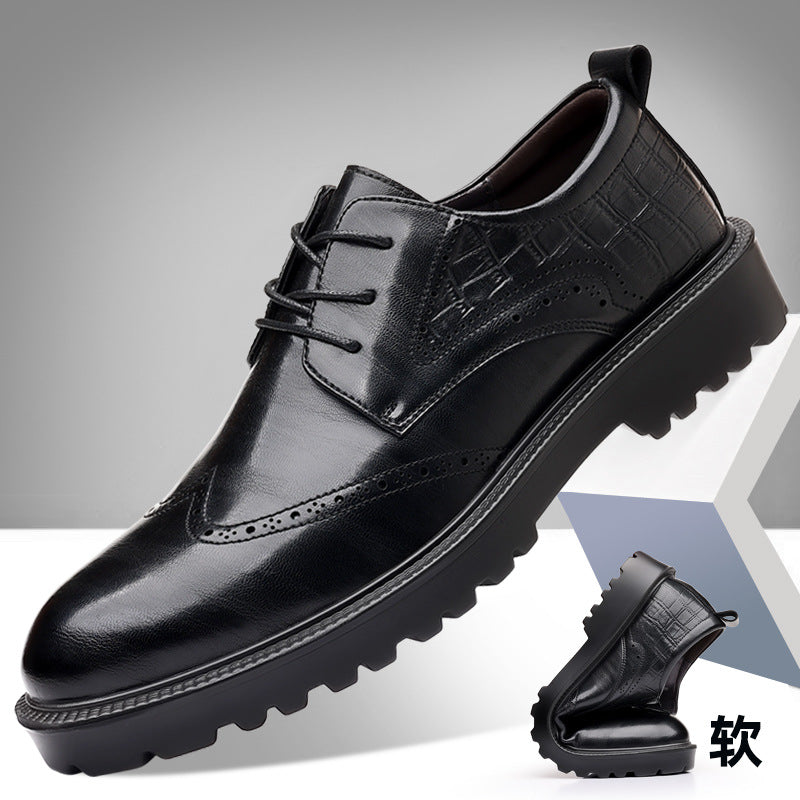 Factory Direct men's shoes autumn and winter breathable 2023 New thick-soled British business formal wear brogue men's casual shoes