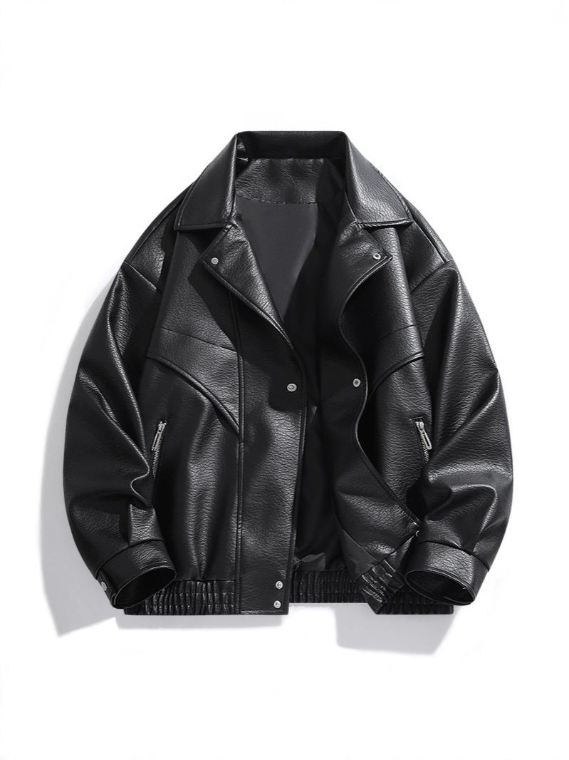 Solid Color American Retro Leather Jacket Men's Motorcycle New Leather Jacket Men's Pu Jacket Spring and Autumn Loose Trendy