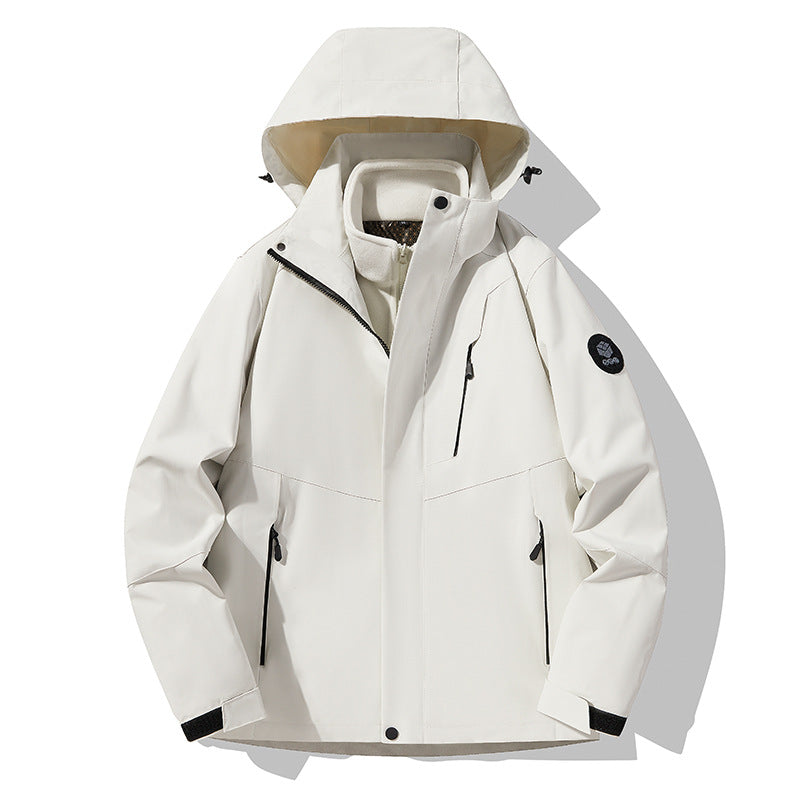 Three-In-One Detachable Autumn and Winter Jacket for Couples, Unisex Windproof and Waterproof Mountaineering Clothing with Fleece Lining