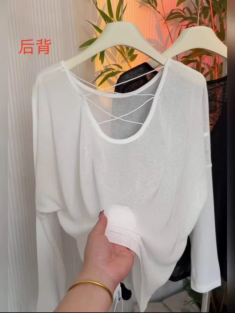 Long-Sleeved T-Shirt for Women Early Autumn 2025 New Design Niche Thin Backless Cross Top Bottoming Shirt Inner Wear
