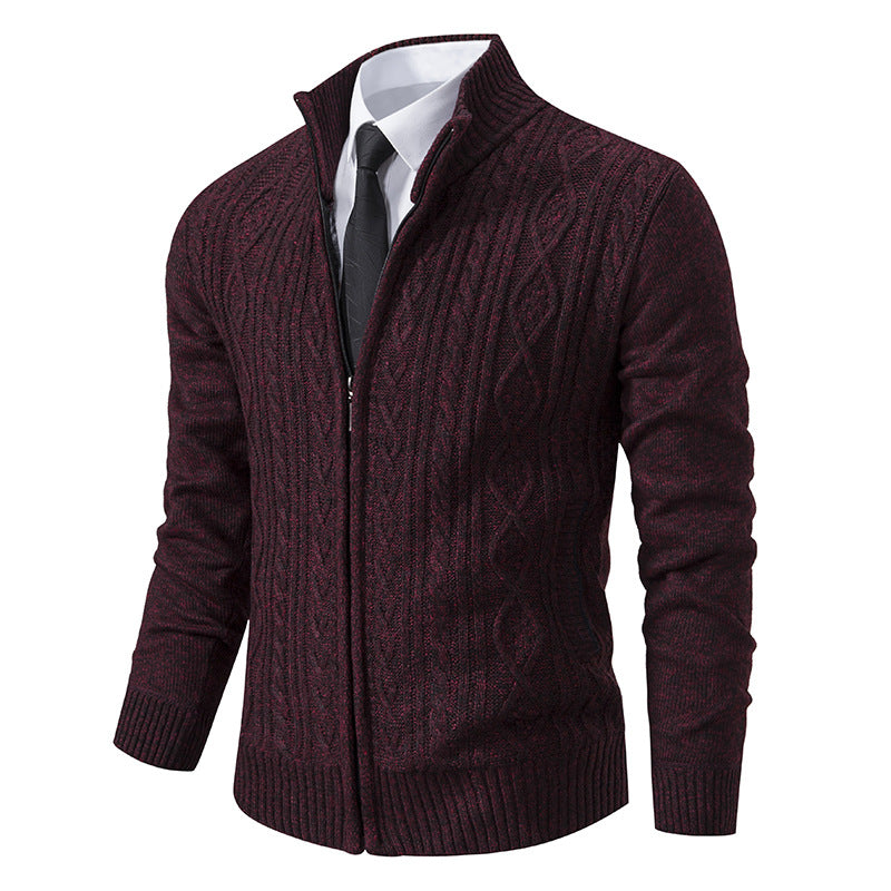 Amazon Men's Sweater Autumn and Winter Middle-aged and Young People's Vertical Collar Sweater Coat Men's Trendy Knitted Cardigan Jacket
