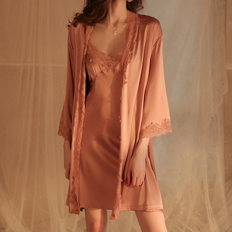 Sexy Pajamas Women's Ice Silk 2025 New Lace Pure Desire Suspender Nightgown Summer Nightgown Spring Style with Breast Pad