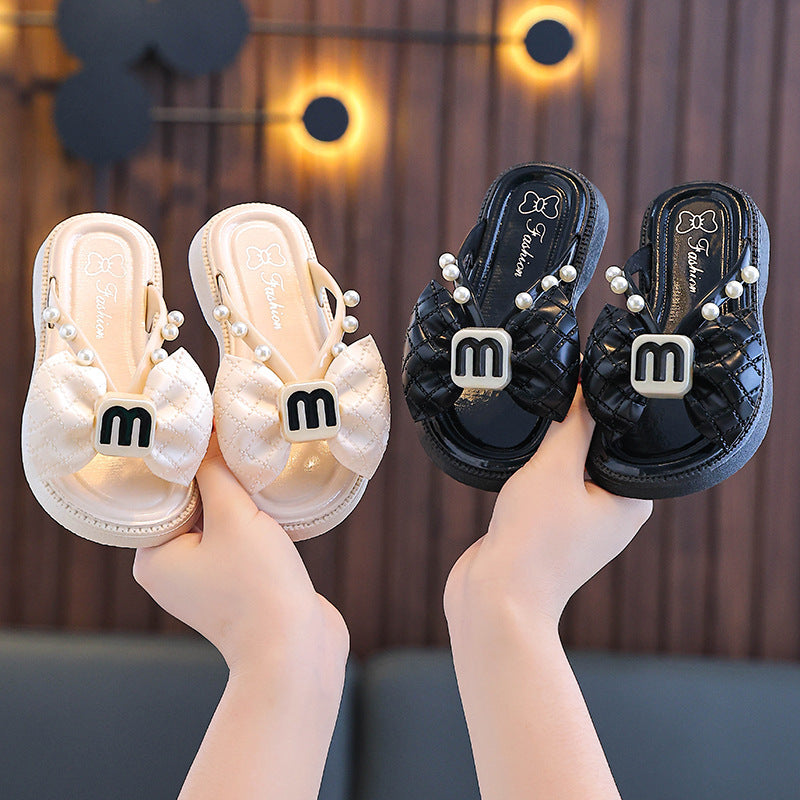 Children's Slippers Cross Slippers Women's 2024 Summer New Cyber Celebrant Beach Bow Chanel Style Slides