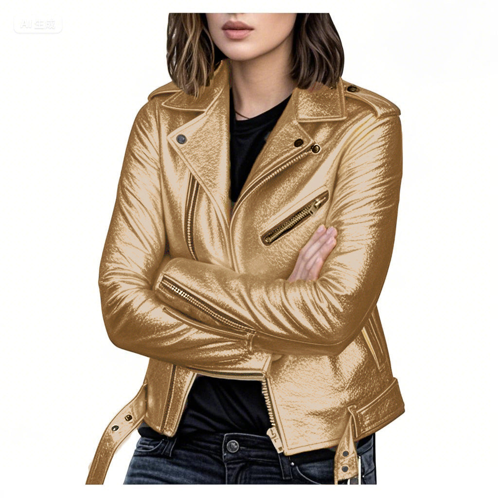 Spring and Autumn Plus-Size Women's Short Leather Jacket, European and American Style Biker Jacket, Slim-Fit Winter Pu Leather Jacket for Women