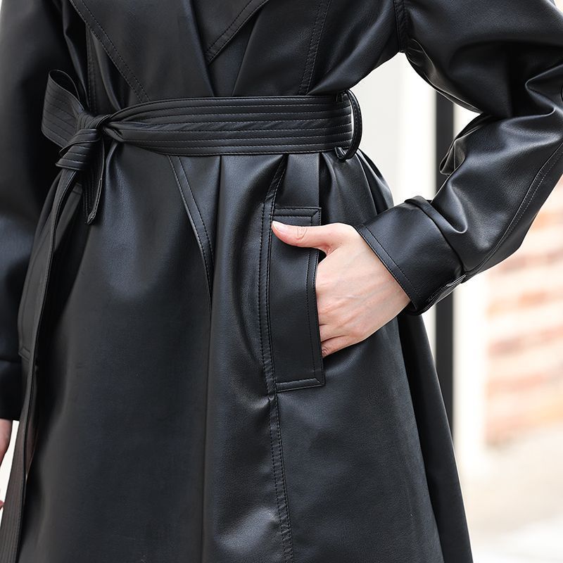 Down jacket leather clothing fashion temperament long knee leather clothing 24 coat new loose windbreaker autumn and winter explosions