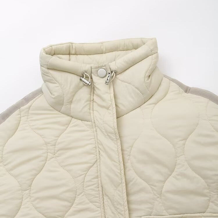 Cross-Border Women's Winter New European and American Style Street Fashion Casual Stand-Up Collar Large Pocket Cotton Jacket