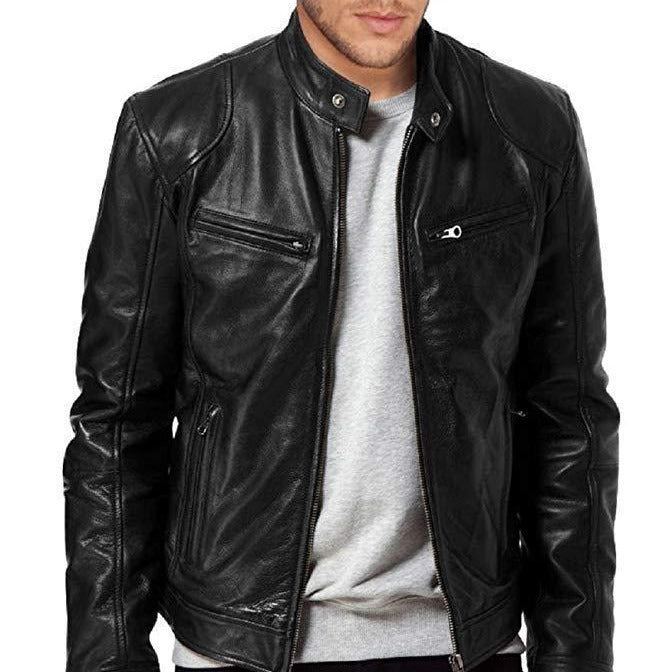 2024 Foreign Trade European and American Men's Clothing Men's Leather Jacket Male Teenager's Collar Punk Male Motorcycle Leather Jacket Batch