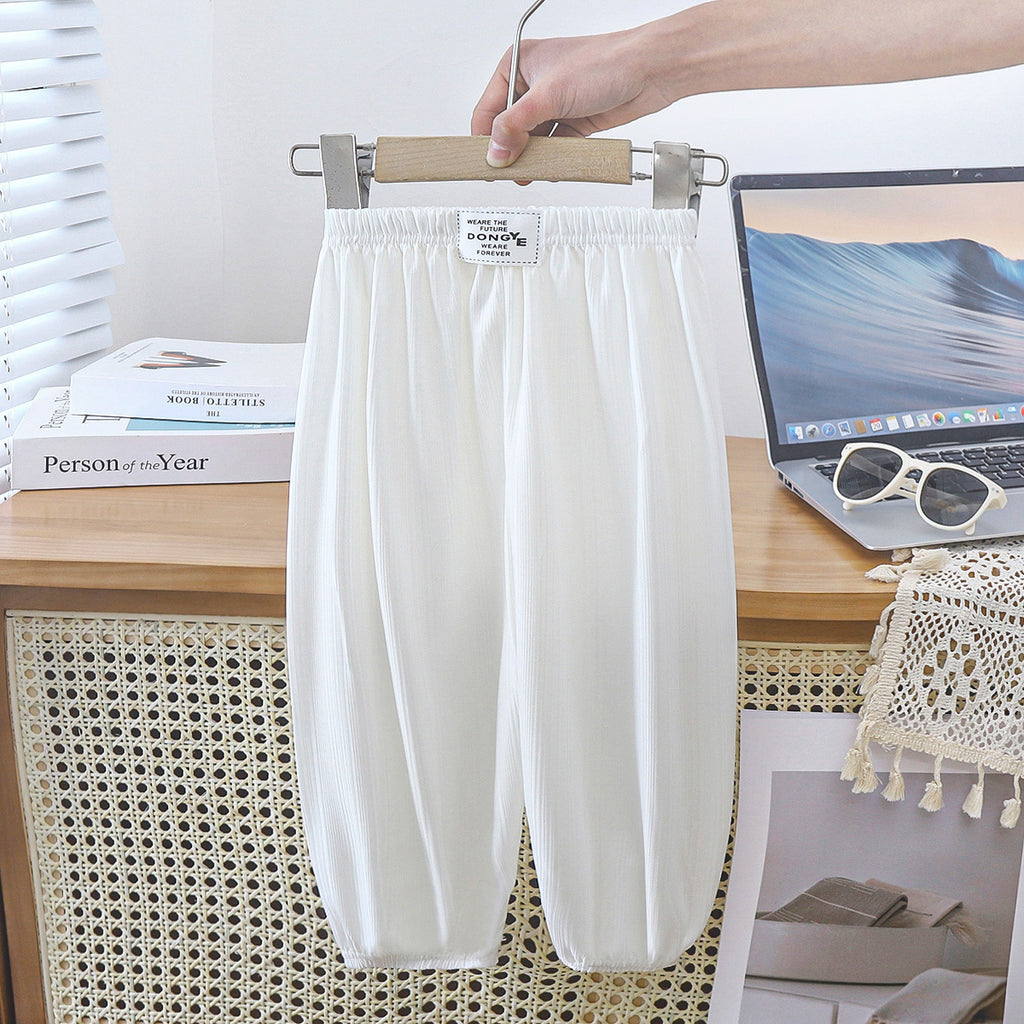 Children's Ice Silk Quick-drying Anti-mosquito Pants Girls Ultra-thin Air Conditioning Lantern Pants Summer Beach Pants Boys Black and White Paid Trousers