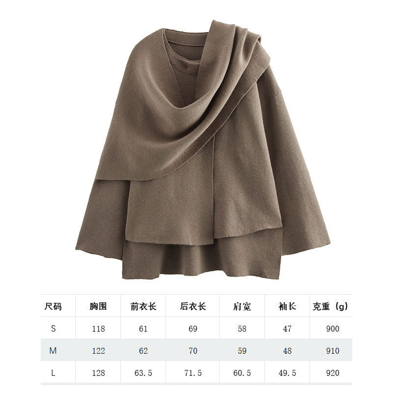 Scarf Knitted New Women's Autumn Cross-Border Outwear Jacket Loose Asymmetrical European and American Style Women
