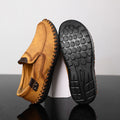 48 Large Size Low-Top Loafers for Men, Genuine Leather Hand-Stitched Slip-On Moccasins, Rubber Non-Slip Work Shoes