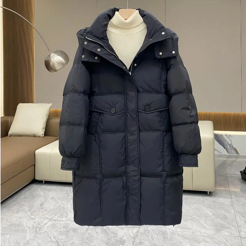 Down cotton-padded jacket long women's 2024 winter cotton-padded coat loose fashion padded cotton-padded coat over knee slimming new cotton-padded jacket